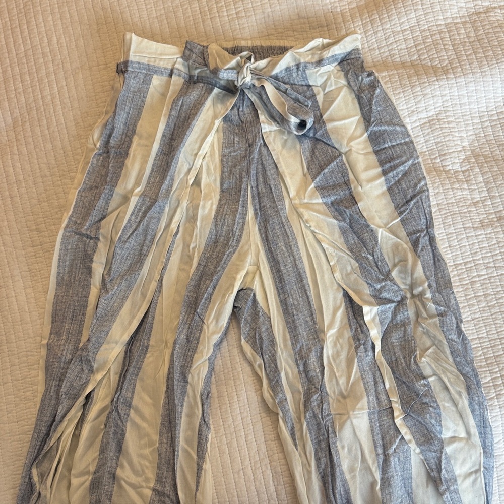 Striped Blue and Cream Swim Coverup Pants